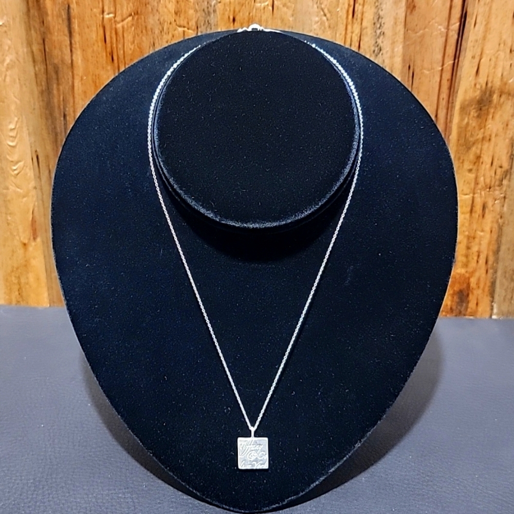 Tiffany & Co. NY Sterling Silver Wavy Square Notes Pendant Necklace 